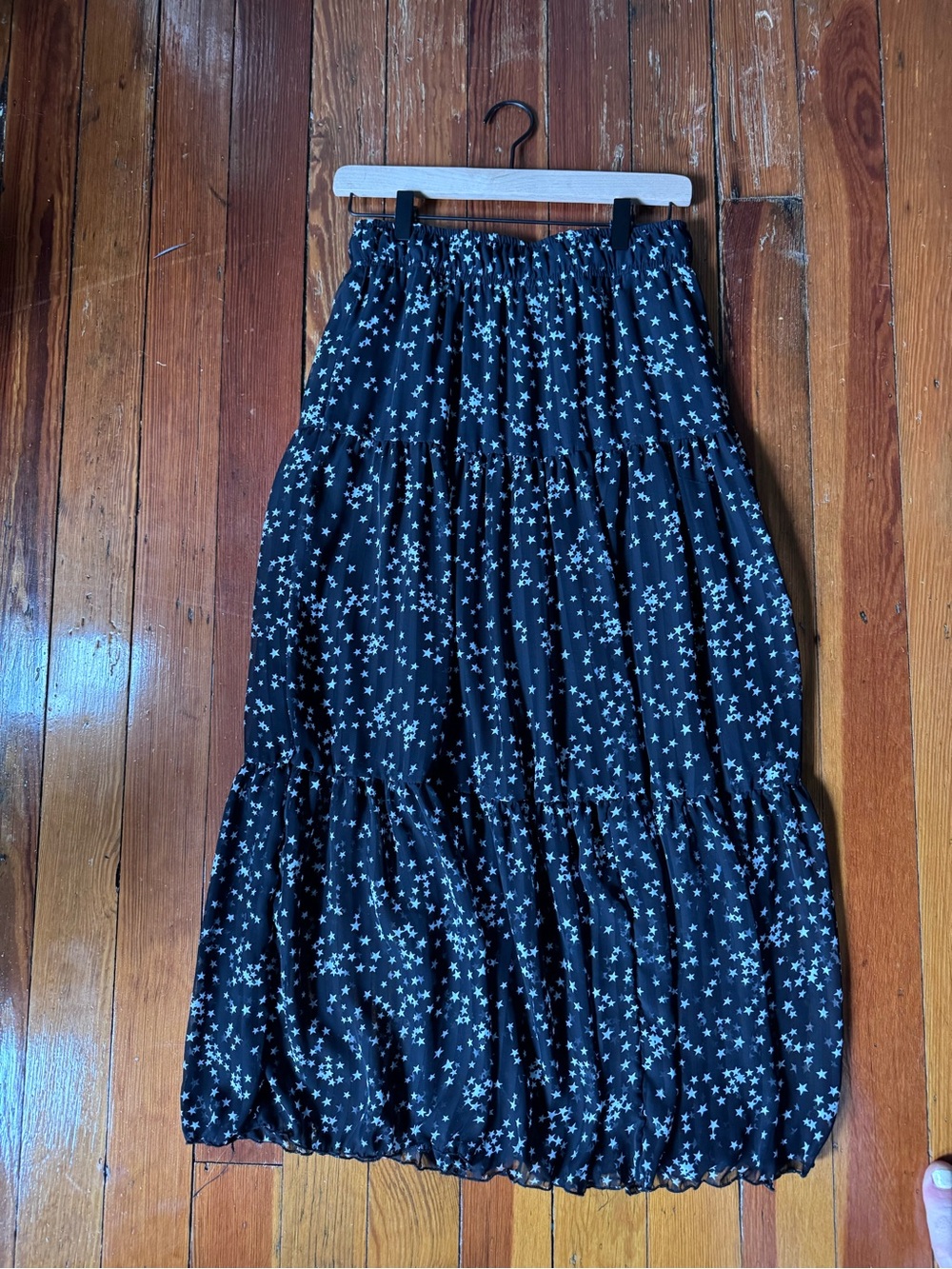 Altar'd State Black Maxi Skirt with White Star Print